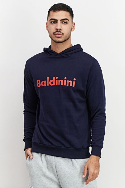 Baldinini سويت شيرت رجالي بأكمام طويلة مطبوع عليه شعار بقلنسوة - أزرق وأحمر