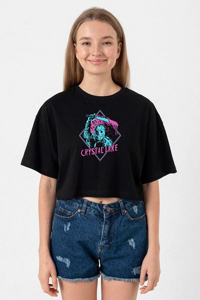 Tshirthane Friday The 13th Crystal Lake Black Women's Crop T-shirt