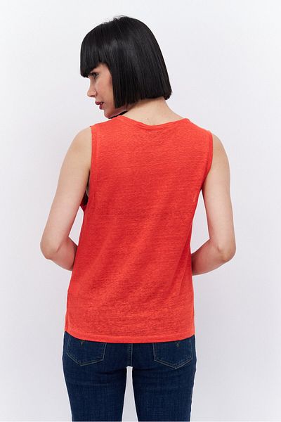 Etam Women Round Neck Sleeveless Textured Tank Top, Red