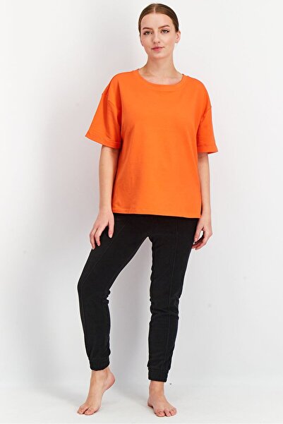 Tchibo Women Crew Neck Short Sleeve Sleepwear Top, Orange