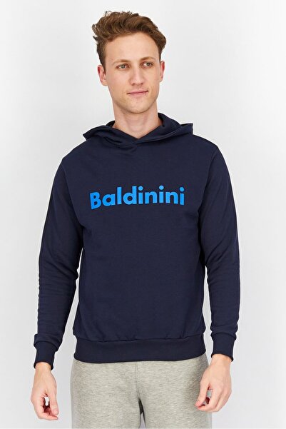 Baldinini سويت شيرت رجالي أزرق بغطاء للرأس وأكمام طويلة