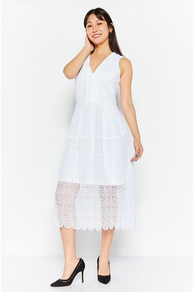 Michael Kors Women Textured Midi Dress, White