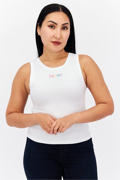 Esprit x Rest and Recreation Women Round Neck Sleeveless Brand Logo Tank Top, White