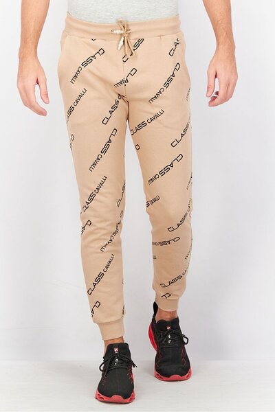 Cavalli Class Men Regular Fit Drawstring Brand Logo Pants, Coffee