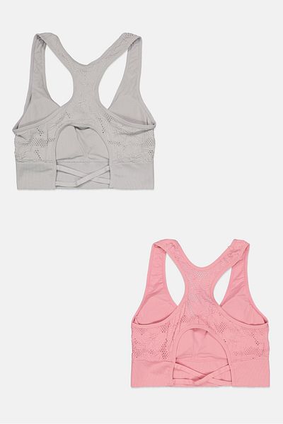 Capezio Women 2 Pack Lightly Padded Textured Bralette, Pink