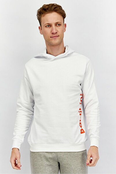 Baldinini Men Brand Logo Long Sleeve Hoodies Sweatshirt, White and Orange
