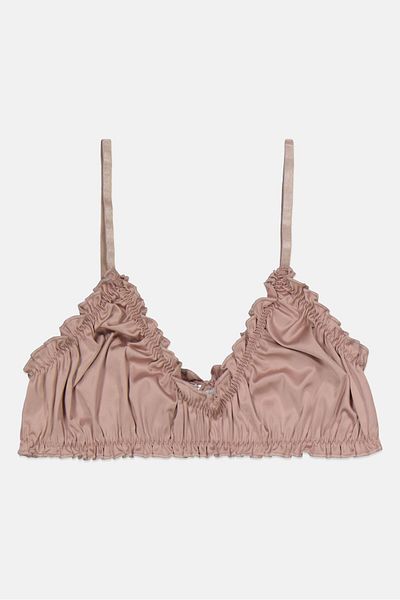 NA-KD Women Non Padded Ruffle Bralette, Dark Pink