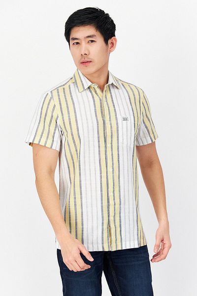 Perry Ellis Men Regular Fit Stripe Short Sleeves Casual Shirt, White