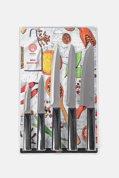 Masterchef طقم سكاكين مكون من 5 قطع، فضي وأسود