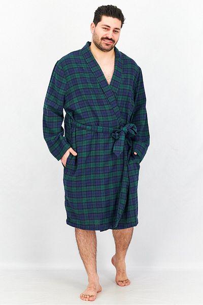 Club Room Men Plaid Plush Flannel Robe, Navy