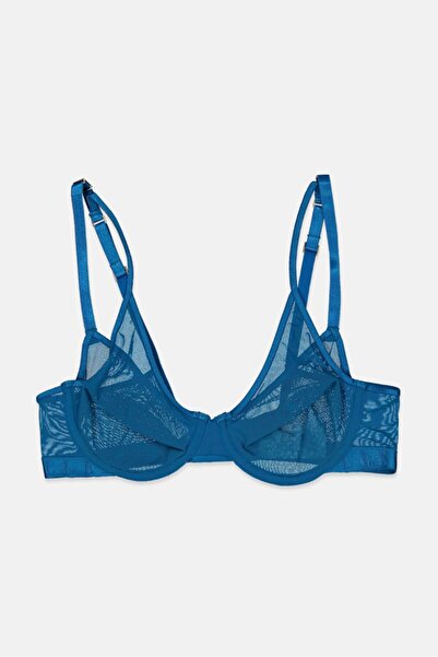 ELLE حمالة صدر مزخرفة بالدانتيل الأزرق - بدون حشوة وملابس داخلية