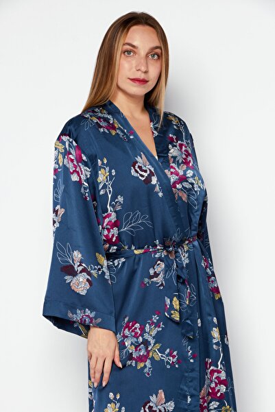 Triumph Women Floral Print Fleece Lined Satin Belted Robes, Multicolor