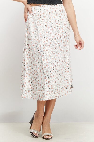 RVCA Women Floral Print Midi Skirt, Multicolor