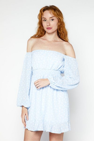 NA-KD Women Floral Print Mini Drees, Blue Combo
