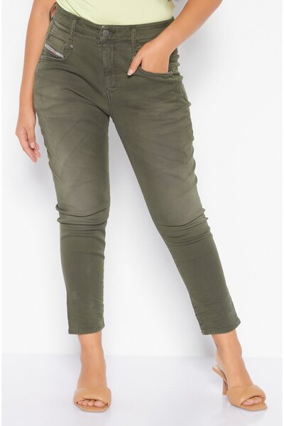 Diesel Women D-Fayza Boyfriend Fit Plain Stretchable Denim Jeans, Olive