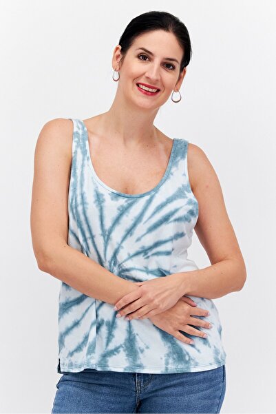 Etam Women Scoop Neck Sleeveless Tie Dye Tank Top, Blue