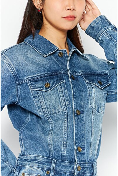 Michael Kors Women Long Sleeve Wash Denim Jumpsuits, Blue