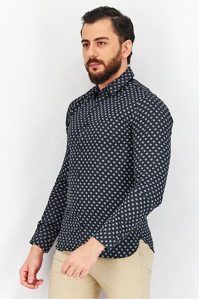 The Kooples قميص رجالي كاجوال بأكمام طويلة ونقشة زهور، مقاس عادي، مجموعة باللون الأسود