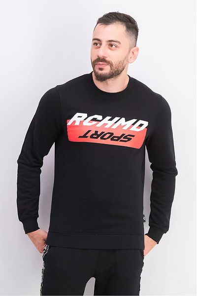 John Richmond Men Sportswear Fit Long Sleeves Training Sweater, Black Combo