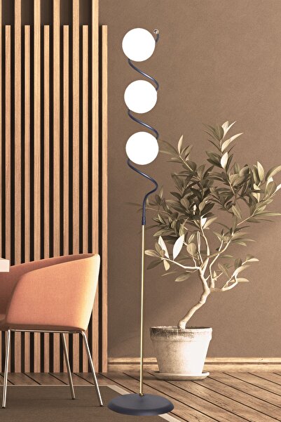 Luzarana Nora Siyah-Sarı Metal Gövde Beyaz Camlı Tasarım Lüx Yerden Aydınlatma Lambader