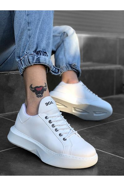 BOA BA0161 - Men's White Sneakers, High Sole and Laces