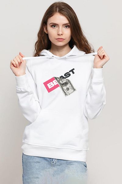 Tshirthane Mr Beast Dollar Bill White Women's 3ip Hooded Sweatshirt
