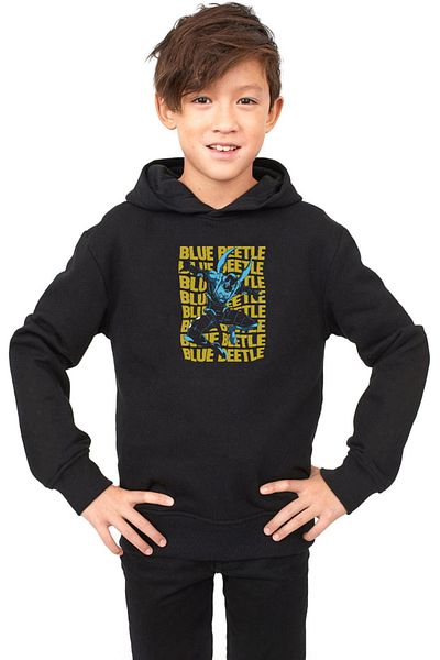 Tshirthane Детски суичър с качулка Blue Beetle Lettern Black 3ip