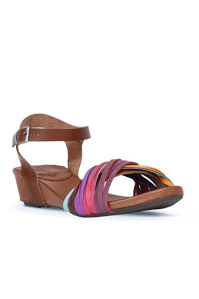 Bueno Shoes Кожени дамски сандали на танкетка, многоцветни, M10 - 01wl6800