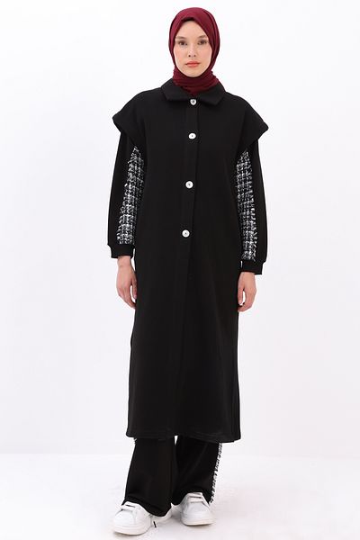 ALLDAY Black Vest with Stand Collar - Slit Detail