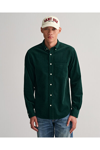 Gant Erkek Yeşil Regular Fit Düğmeli Yaka Kadife Gömlek