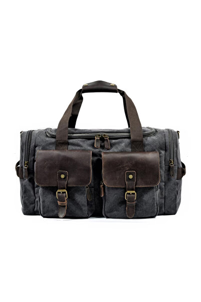 Diwu Retro Kanvas Deri Seyahat Spor Çantası (Gri)