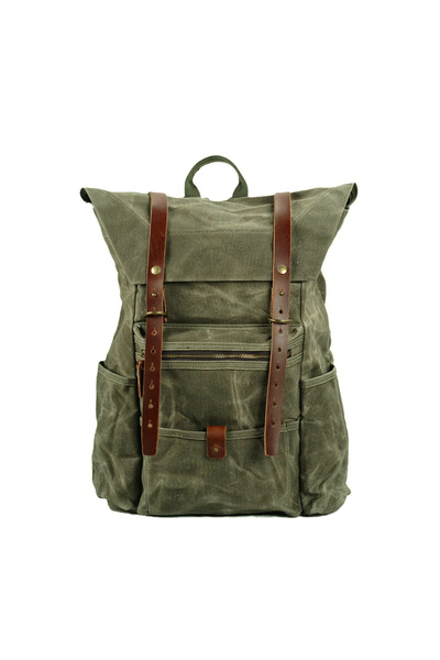 Diwu حقيبة ظهر كبيرة من الجلد باللون الأخضر - مشمعة