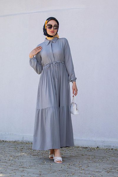 Tesettür Çarşım Delicate Cotton Wrap Dress-Grey