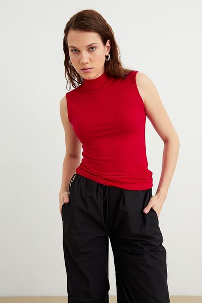 YOUR NAME Red Women's Long Blouse - Half Turtleneck, Sleeveless