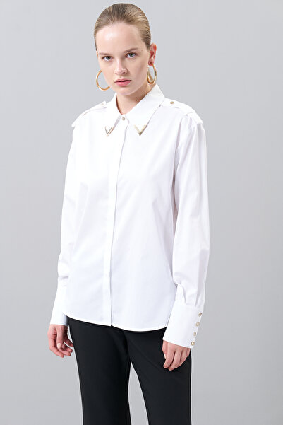 Roman Gold Aksesuarlı ve Çıtçıtlı Apoletli Gömlek Beyaz K2513517_002
