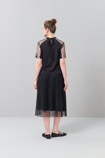 Roman Flok Tül Detaylı T-Shirt Siyah K2523822_001