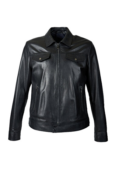 Dericlub Fontana Erkek Slimfit Hakiki Deri Mont Siyah