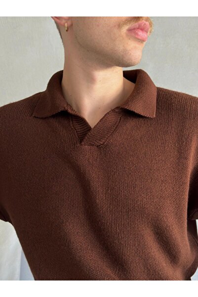 HYMAN Мъжки плетен пуловер с поло яка Oversize