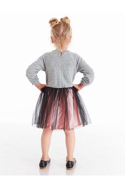 Denokids Graues flauschiges Tutu-Kleid aus Tüll mit langen Ärmeln für Mädchen
