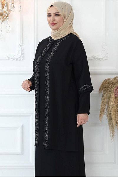 TRENDTESETTÜR Γυναικείο βραδινό φόρεμα με κεντημένη μαύρη πέτρα T 7321