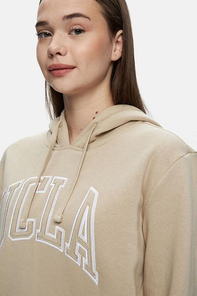UCLA Rıley Dark Beige Hooded Embroidered Raised Standard Fit Women's Sweatshirt