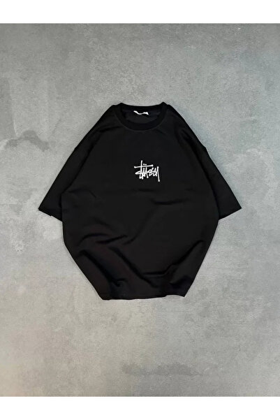 Jilemona Unisex Crew Neck Printed Oversize T-Shirt - Black