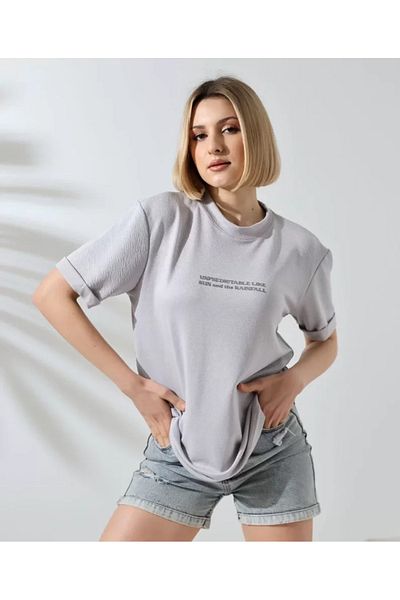Simala Γκρι μπλουζάκι Unisex Slim Fit Crew Neck με στάμπα