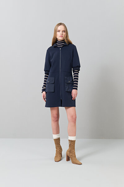 Roman Fermuarlı Örme Mini Elbise Lacivert K2521003_015