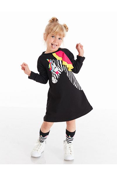 Denokids Einhorn-Zebra-Muster - Langärmliges Rüschenkleid für Mädchen