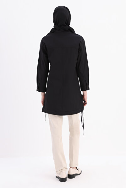 ALLDAY Μαύρο βαμβακερό πουκάμισο με λεπτομέρεια ρόμπας και ραφής