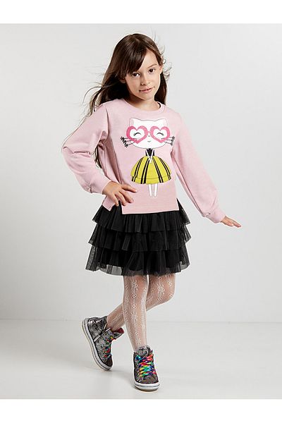 Denokids Herz-Brille-Mädchen-Tüll-Sweatshirt-Rock-Set