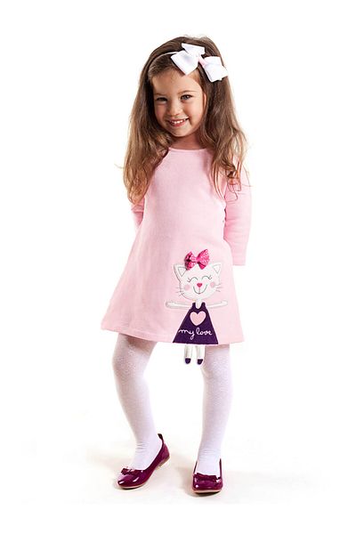 Denokids Mädchen - Rosa Winterkleid mit frechem Katzen-Print und langen Ärmeln