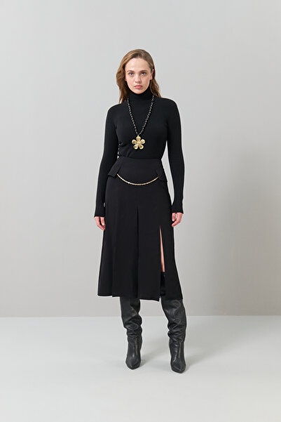 Roman Gold Zincir Detaylı Midi Boy Etek Siyah K2515006_001