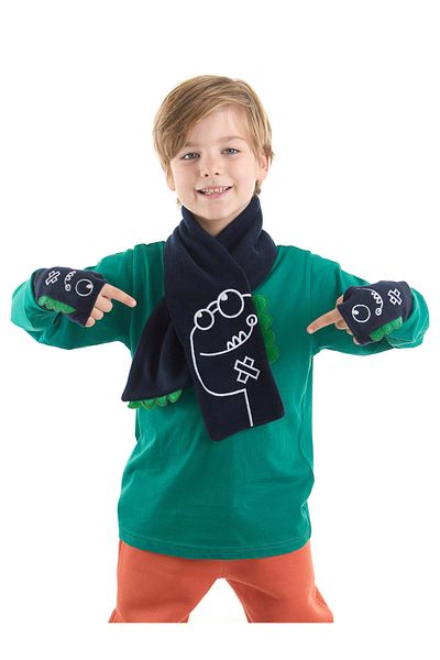 Denokids Dino Caterpillar Fleece-Schal- und Handschuh-Set für Jungen